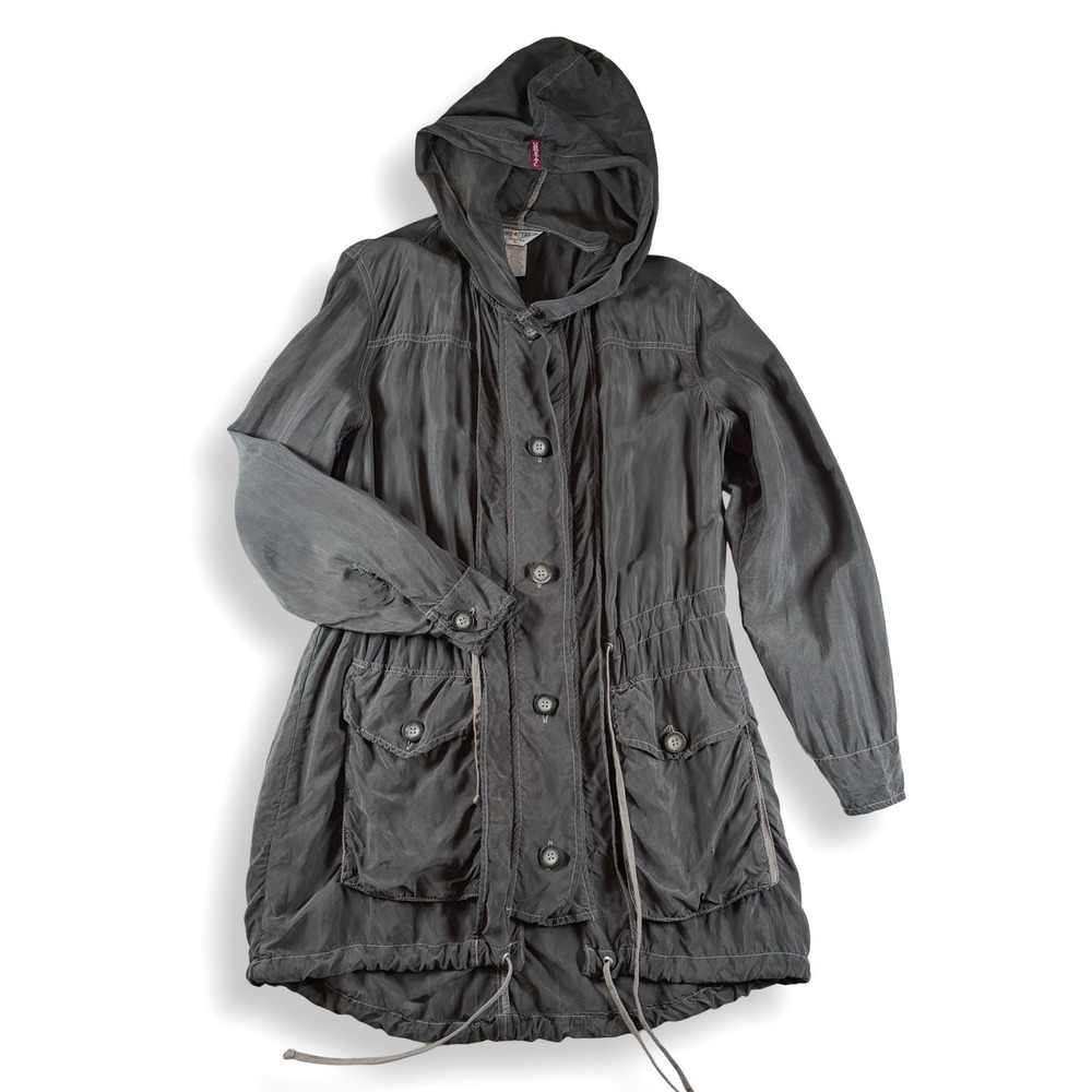 Hard Tail Forever BEM-25 Gray 100% Cupra Hooded Parka Jacket Utility Coat Small